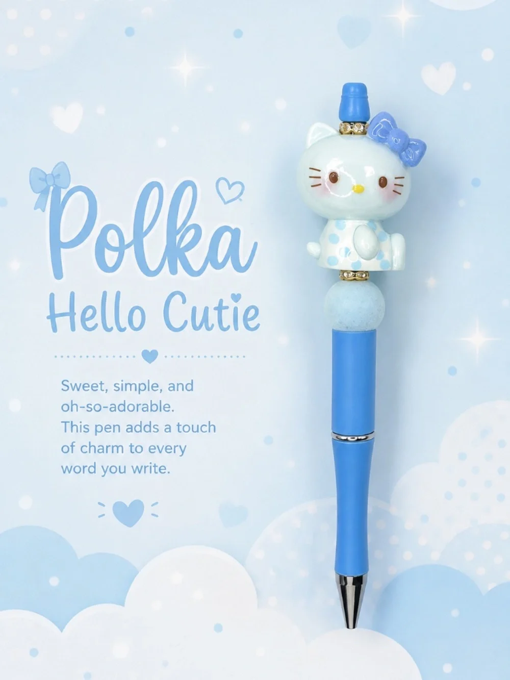 Blue Polka Kitty Pen